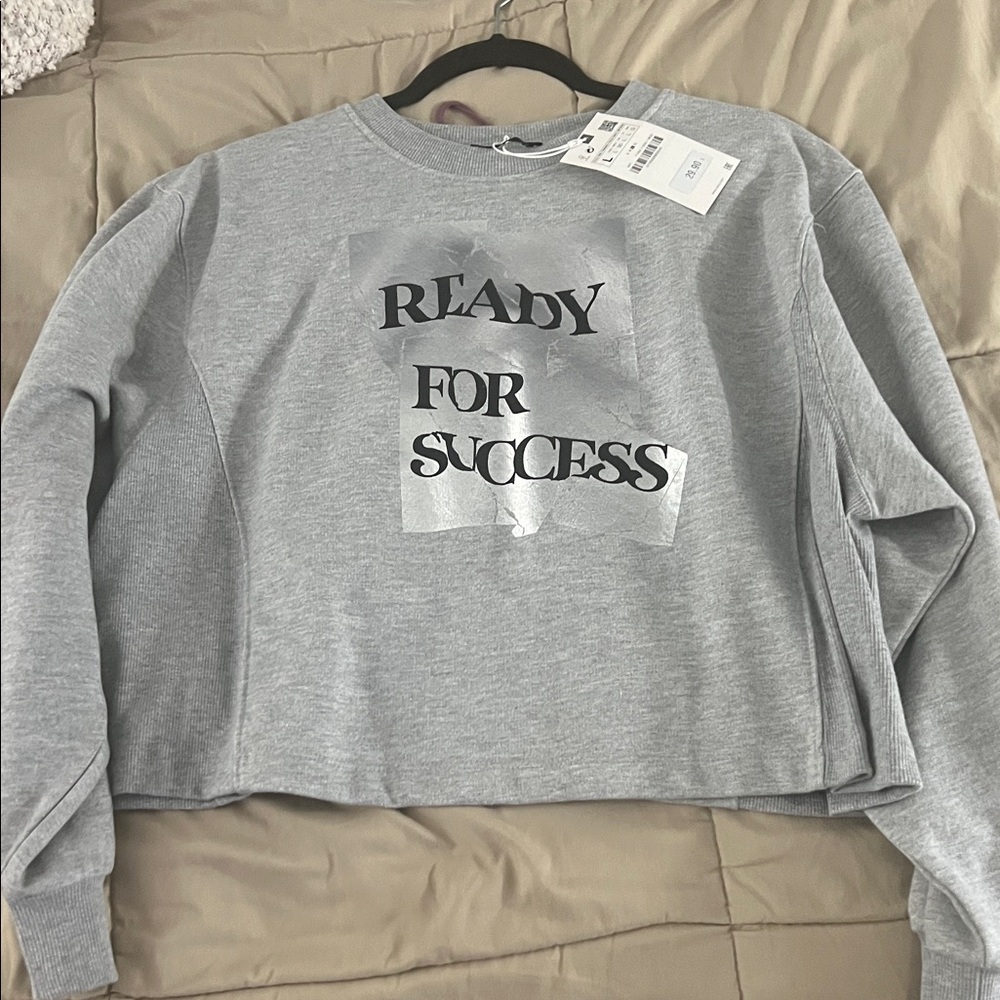 Zara Gray Sweatshirt with Motivational Print